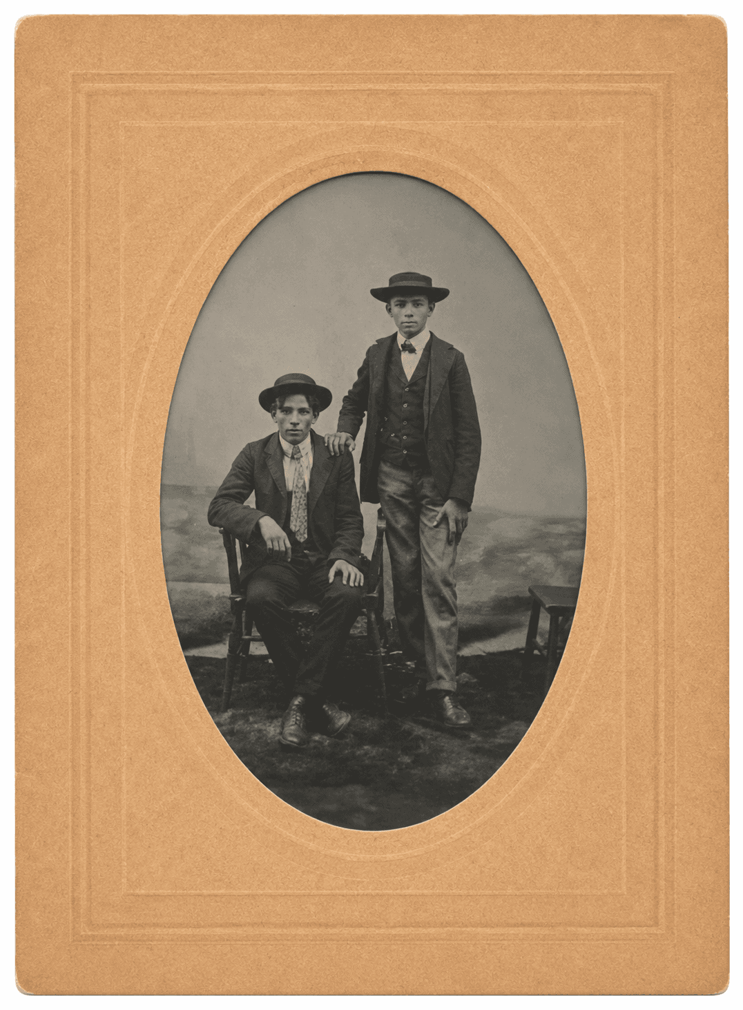 Tintype portrait of two young men, believed to be Willitts or Williams family members, c. 1870s–1890s